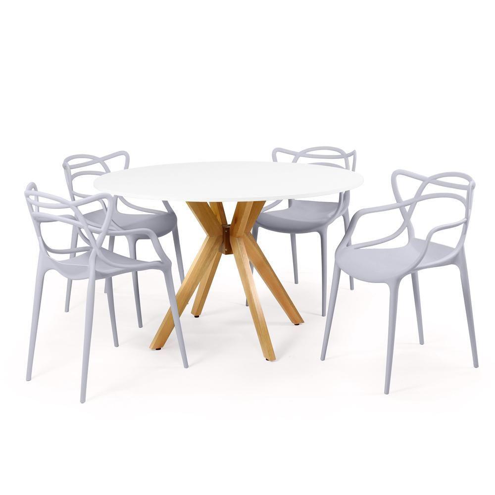 Miniatura Conjunto Mesa De Jantar Redonda Marci Branca 120cm Com 4 Cadeiras Allegra - Cinza