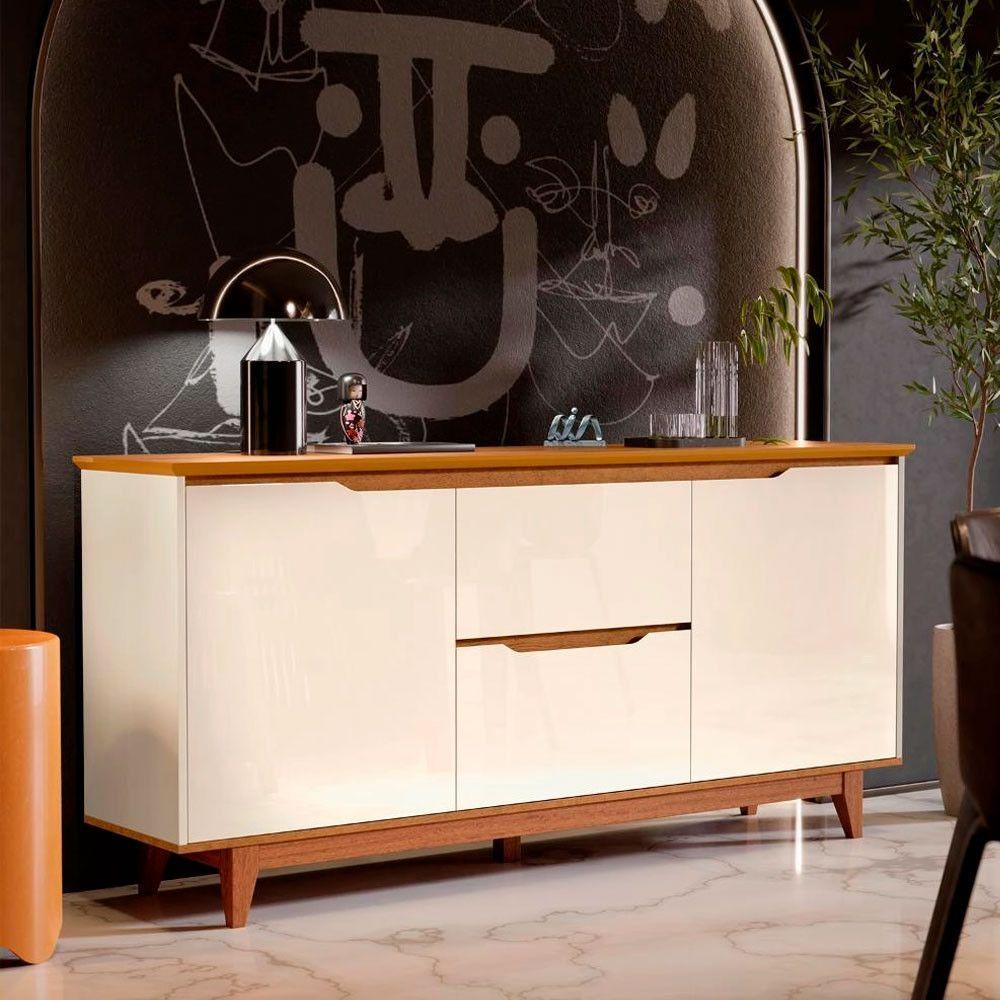 Miniatura Aparador Buffet Flow 2 Portas 2 Gavetas 163cm Ej Móveis Off White Freijó