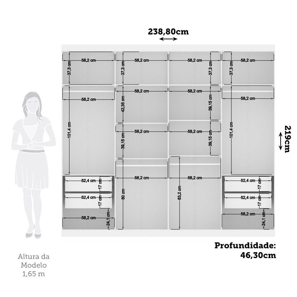 Miniatura Guarda Roupa 8 Portas E 4 Gavetas Com Espelhos Master New Santos Andi Branco