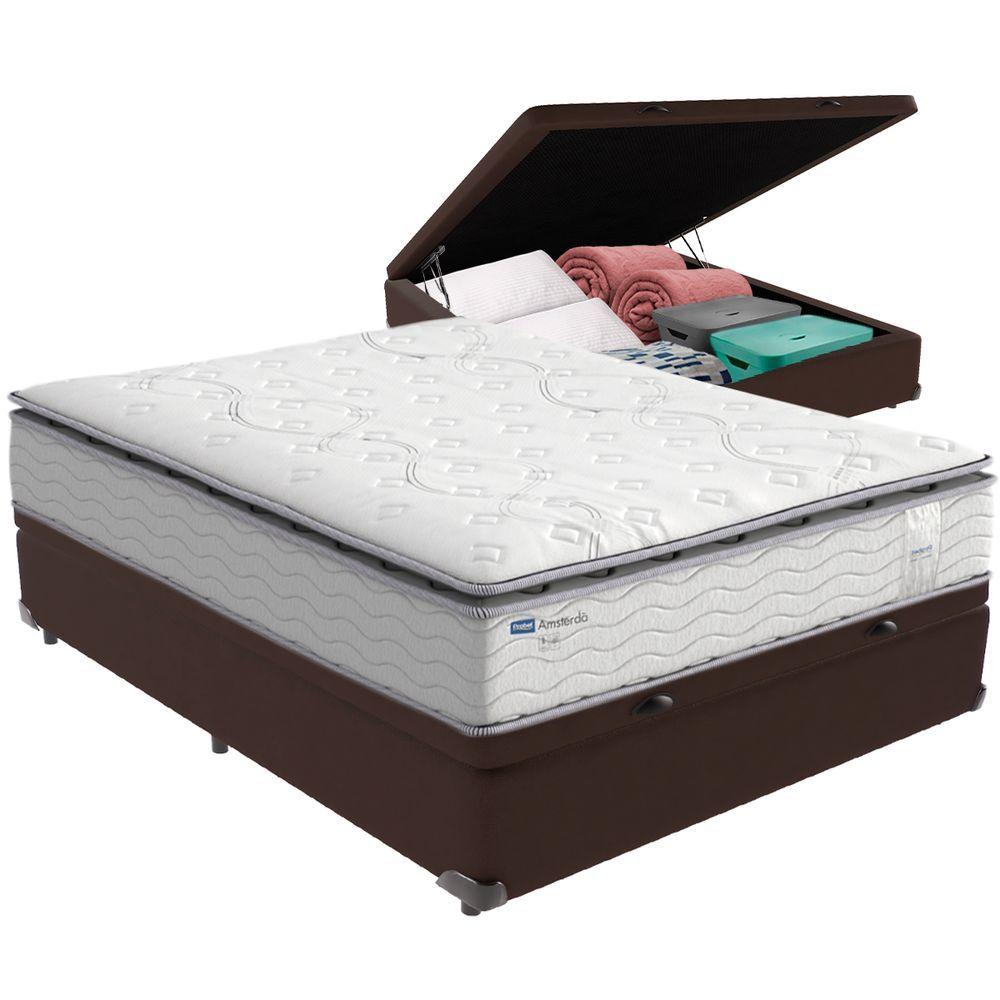 Miniatura Cama Box Baú E Colchão Amsterdã Molas Ensacadas Casal Probel Casal Marrom