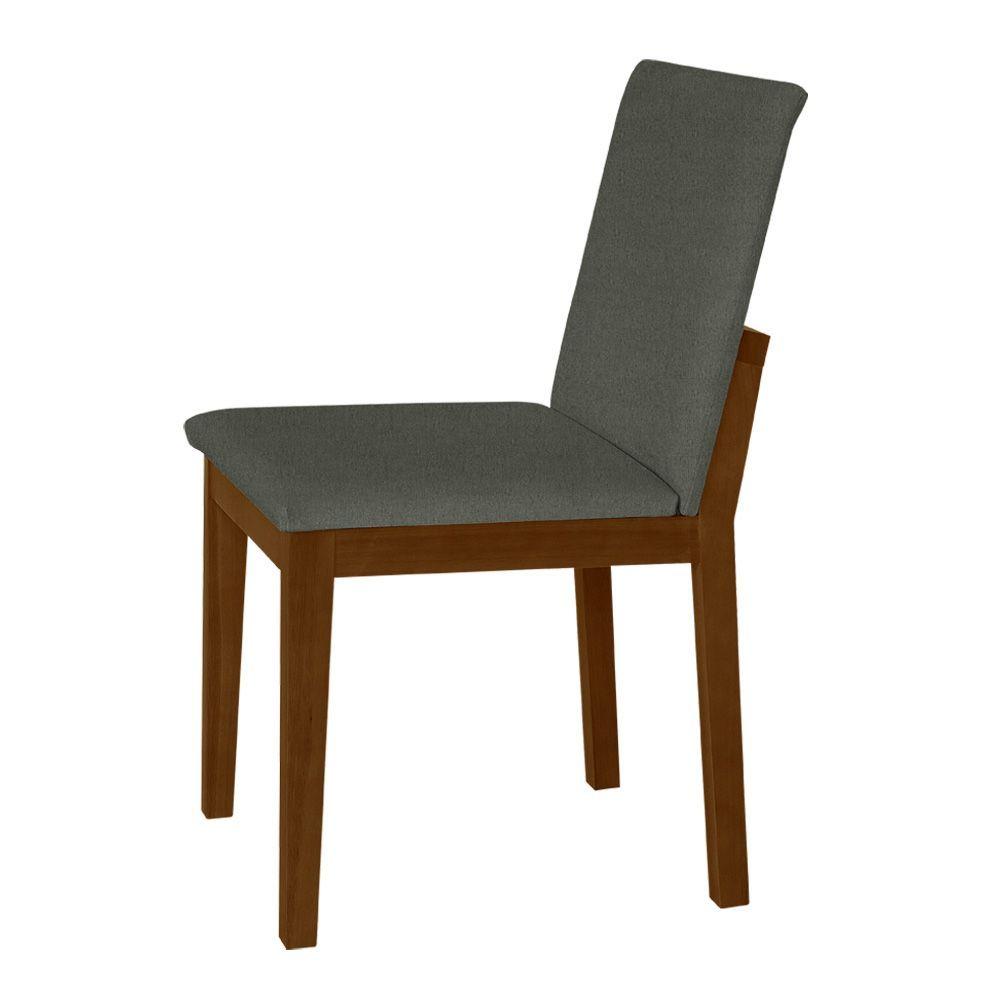 Miniatura Kit 2 Cadeiras De Jantar Pérola Estofado Liso Linho Chumbo Base Madeira Maciça Imbuia