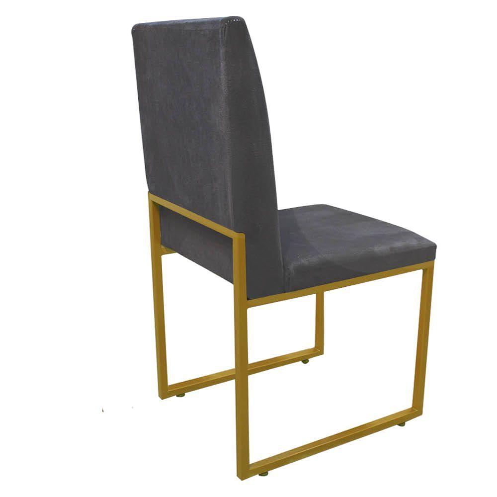 Miniatura Kit 03 Cadeira De Jantar Office Sttan Sala Ferro Dourado Corino Cinza - Ahazzo Móveis