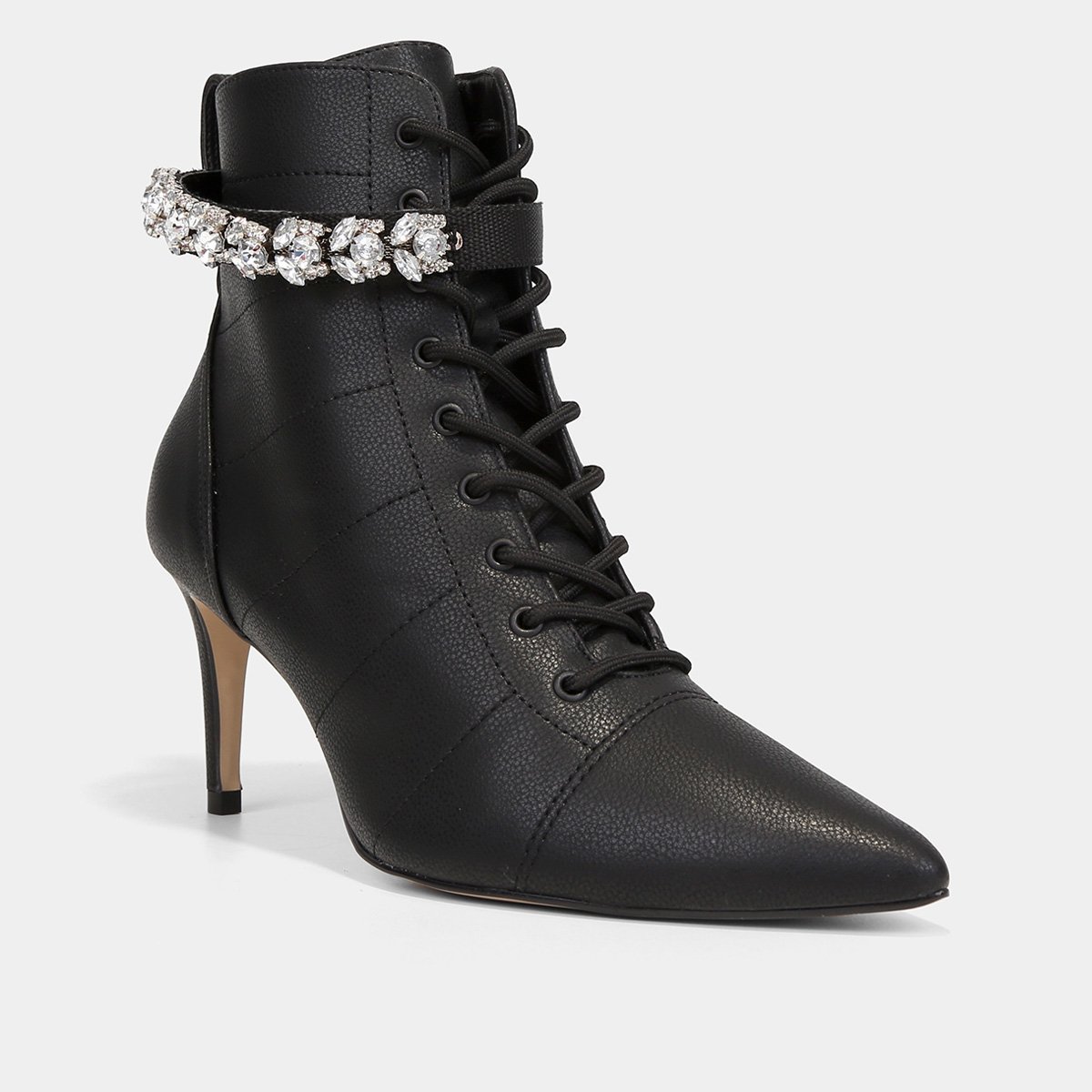 Miniatura Bota Cano Curto Cecconello Tie Up Strass Feminina Preto - 34
