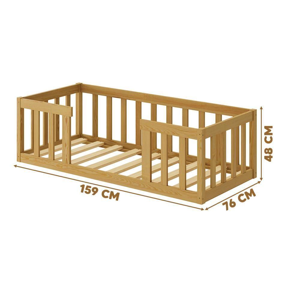 Miniatura Cama Cercadinho De Chão Infantil Montessori Nogueira Com Colchão Mura Jm Móveis
