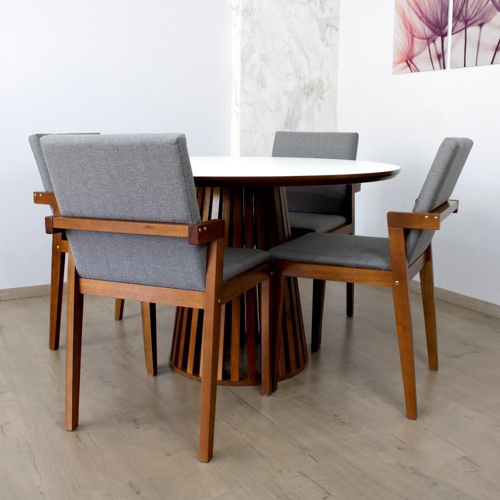 Conjunto Mesa De Jantar Branca 120cm Com 4 Cadeiras - Cinza