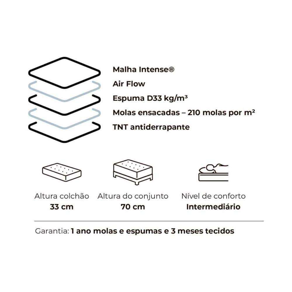 Miniatura Cama Box Baú King: Colchão Molas Bonnel Plumatex Ensacadas Ecolife + Base Crc Suede Gray (193x203)