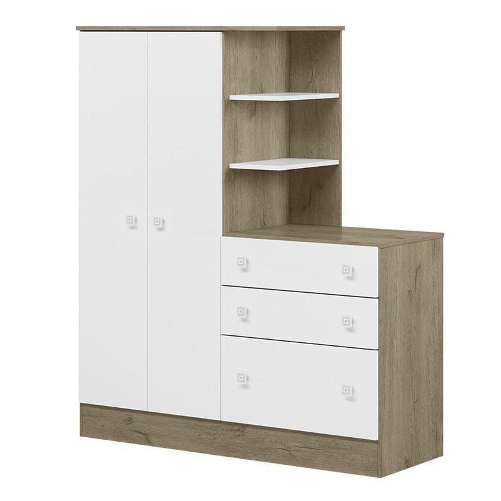 Miniatura Guarda Roupa Com Cômoda Infantil Doce Sonho 2 Portas E 3 Gavetas Carvalho-branco - Qmovi Carvalho-branco