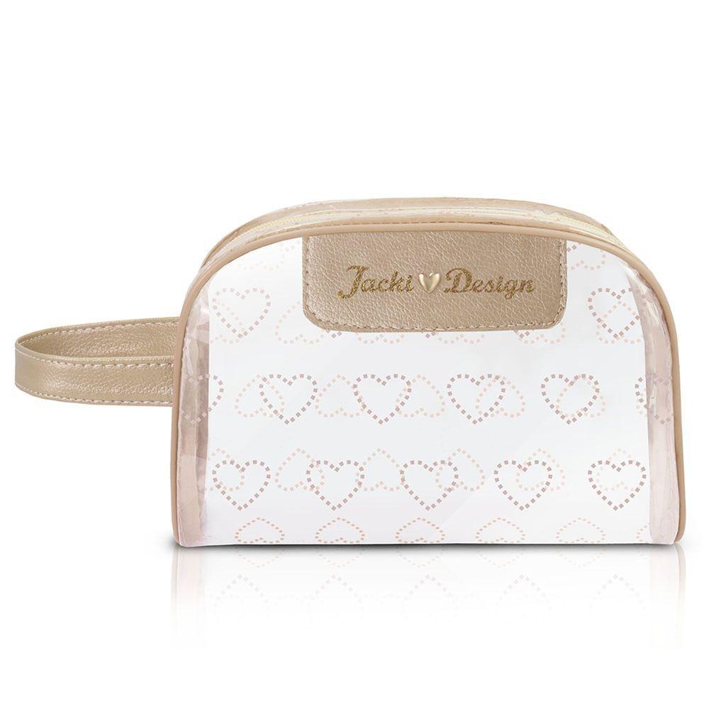 Kit Bolsa E Nécessaire Transparente Love Dourado