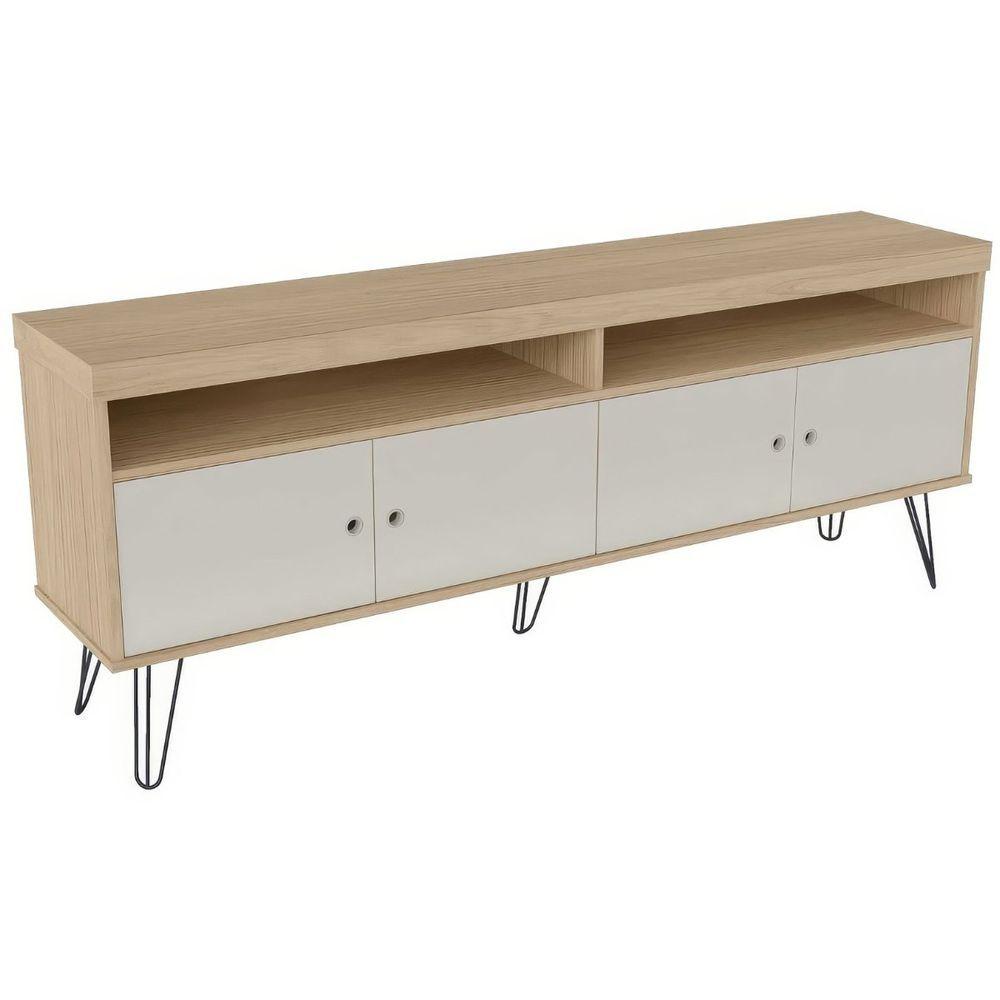 Miniatura Rack Para Tv Até 65 4 Portas 2 Prateleiras E Nichos Liberty Carvalho off White