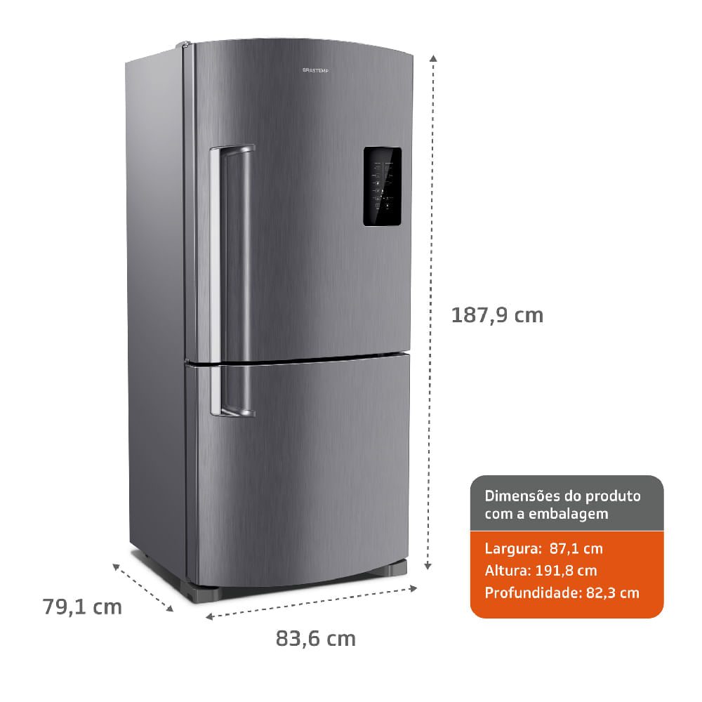 Geladeira Brastemp Frost Free Inverse 588 litros cor Inox com Smart Bar BRE85AK 110V