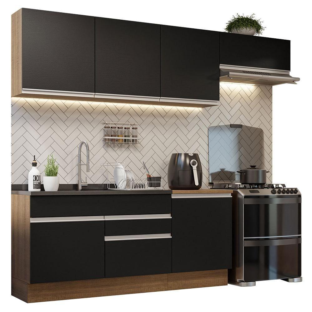 Armário De Cozinha Completa 260cm Rustic/preto Madesa