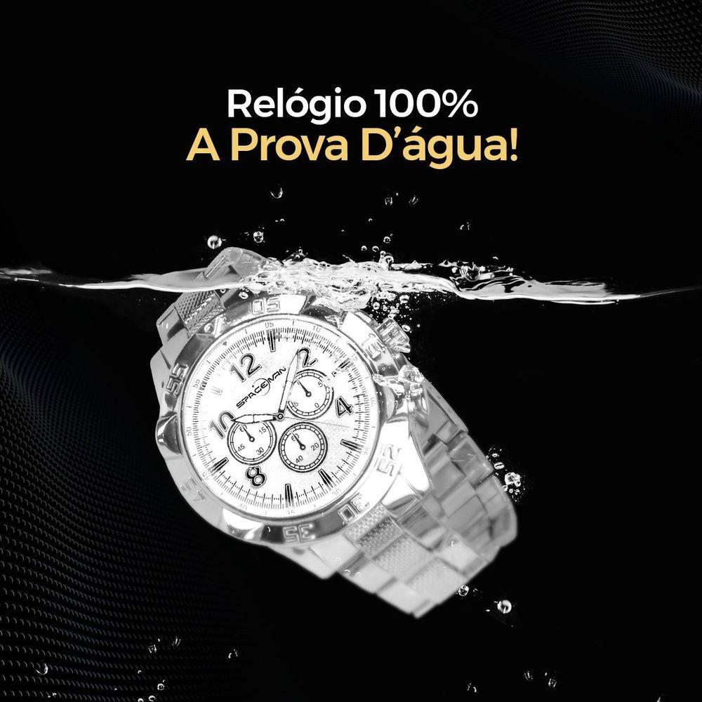 Miniatura Kit Relógio e Acessórios Orizom Spaceman em Aço Inoxidável Prata com Cordão e Pulseira Masculino
