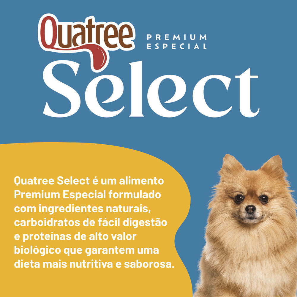 Miniatura Racao para Cachorro Quatree Select Adulto Raca Pequenas Sabor Carne e Arroz e Batata Doce 3kg