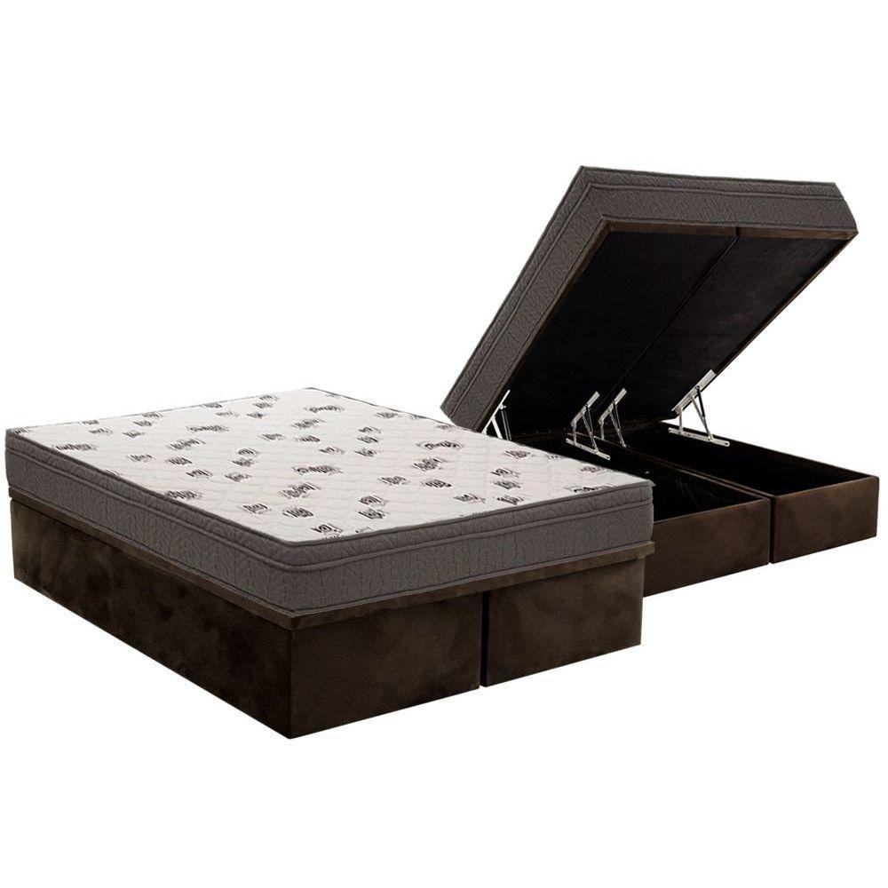 Miniatura Cama Box Baú Queen: Colchão Espuma D45 Ortobom Light Saúde Ortopillow + Base Brown(158X198)