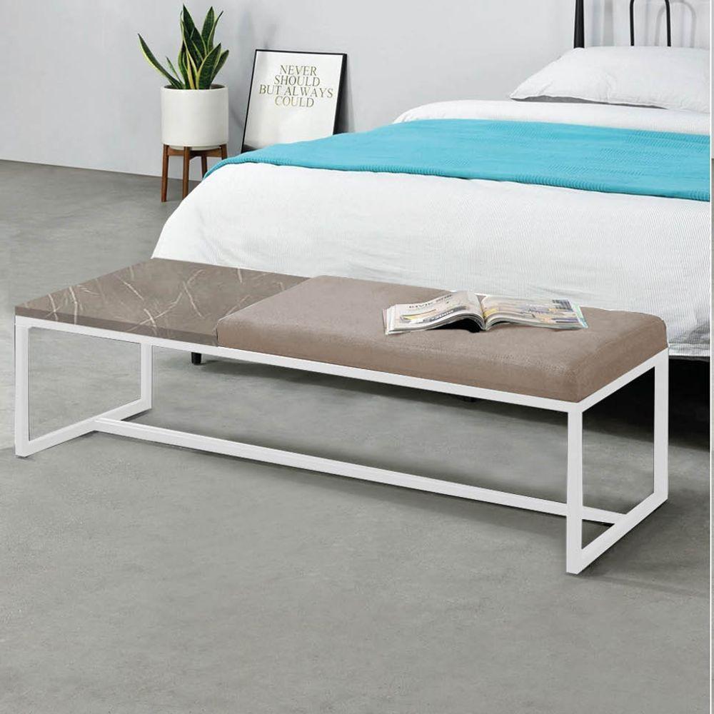 Miniatura Calçadeira Recamier Londres 160cm Branco Suede Bege Mdf Marmorizado - Ahazzo Móveis