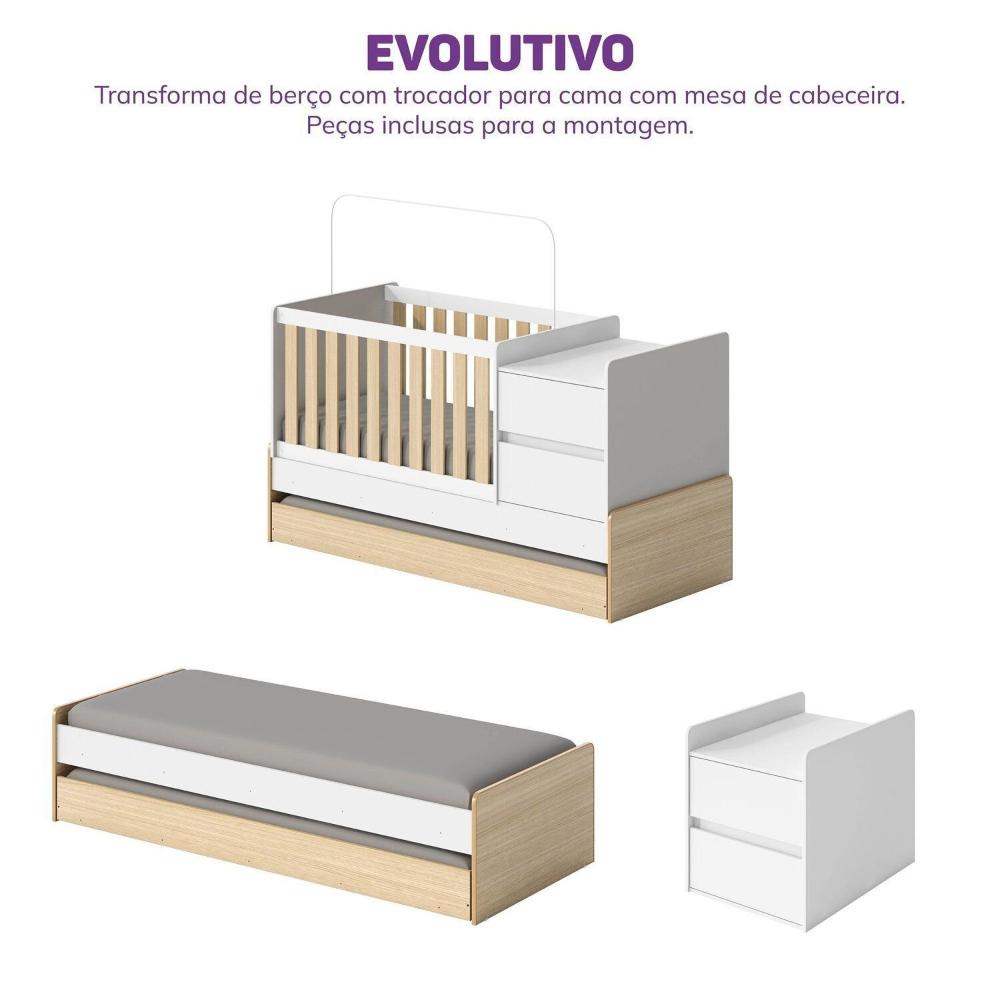 Miniatura Berço Cama Multifuncional Auri com 2 Gavetas e Cama Auxiliar Casatema Carvalho Mel/Branco