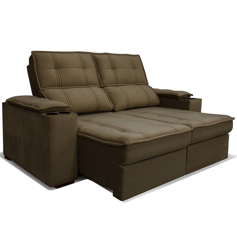 Miniatura Sofá 2,54 Metros Reclinável Gralha Azul Ferrara, Veludo - 3016 Chocolate