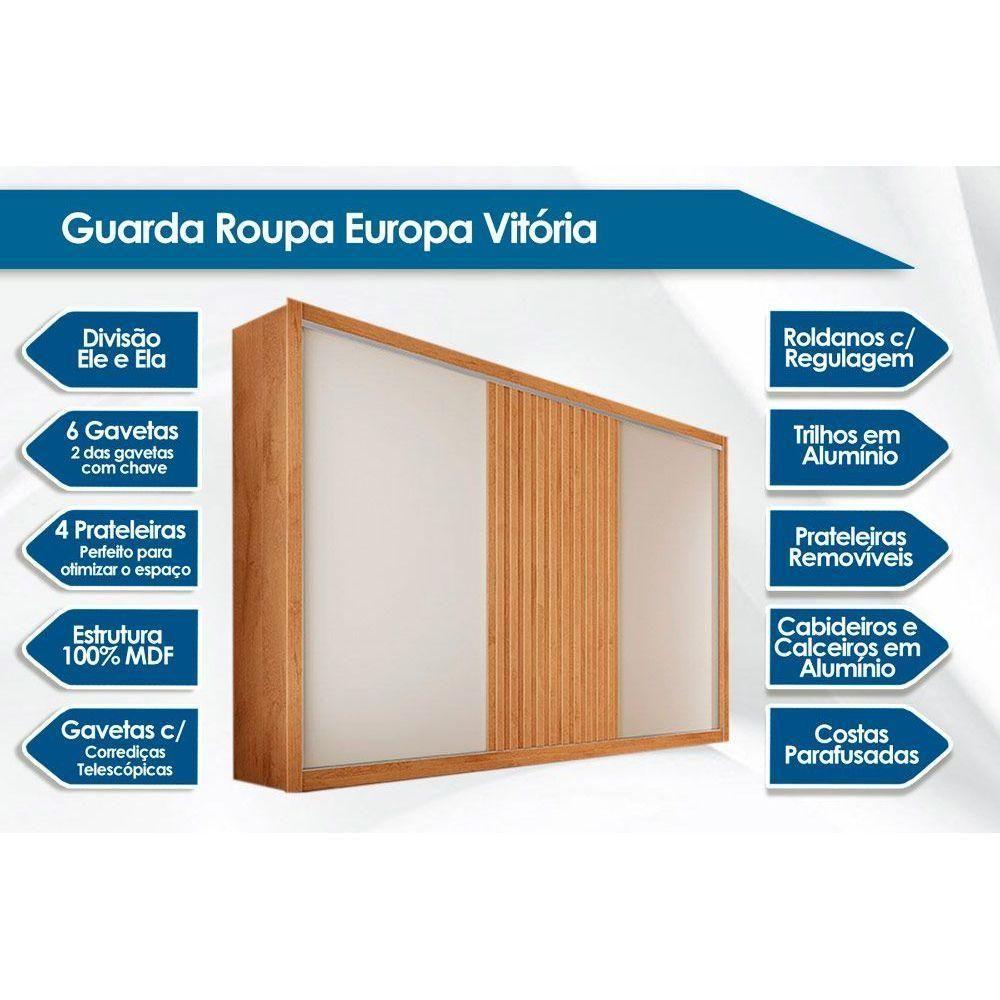 Miniatura Guarda Roupas 3 Portas De Correr 1 Ripada E 6 Gavetas Vitória Branco Acetinado - Europa