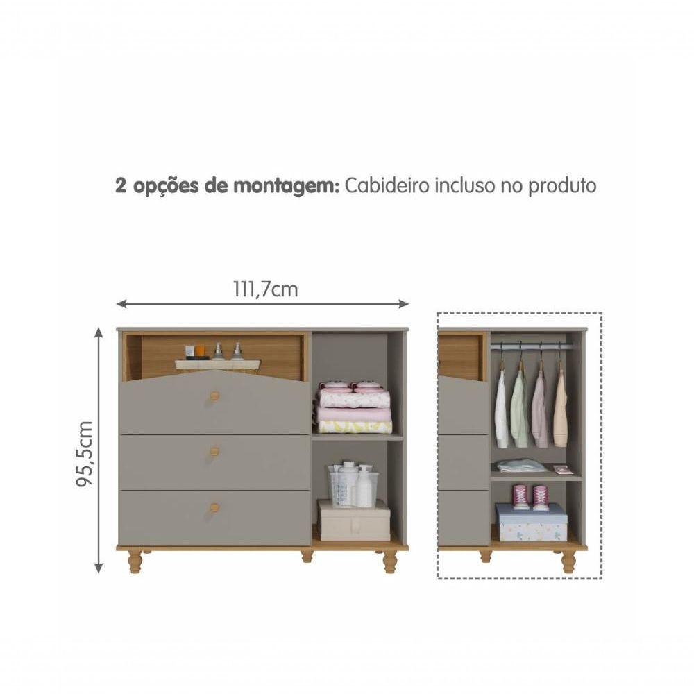 Miniatura Quarto De Bebê Com Berço Candy E Cômoda 1 Porta 3 Gavetas Casinha Permobili Fendi/nature
