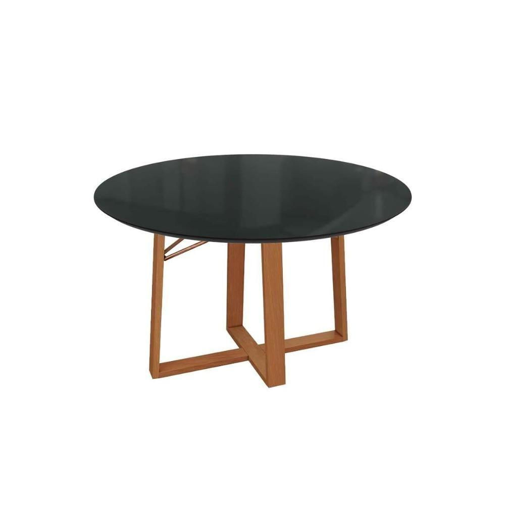 Miniatura Mesa De Sala Jantar Elma Madeira Maciça C-tampo Madeirado C- Vidro 105x105cm Carvalho-preto Fosco-vidro Preto - Kappesberg