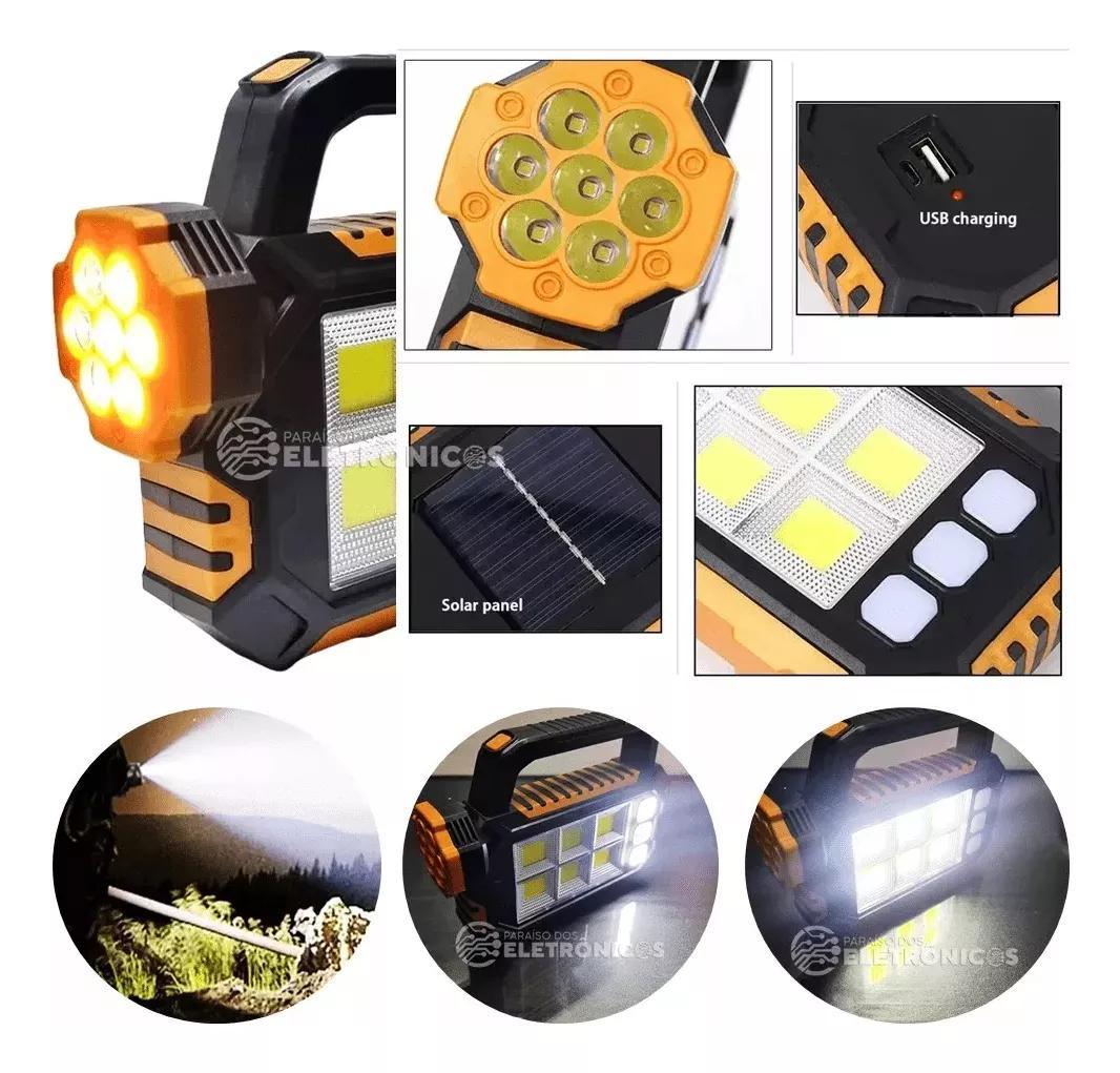 Miniatura Super Lanterna Solar E Cabo Usb 9 Led Superior E 11 Lateral