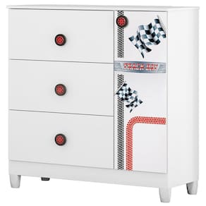 Miniatura Cômoda Móveis Estrela Fast Car com 3 Gavetas e 1 Porta - Branco/Vermelho/Preto