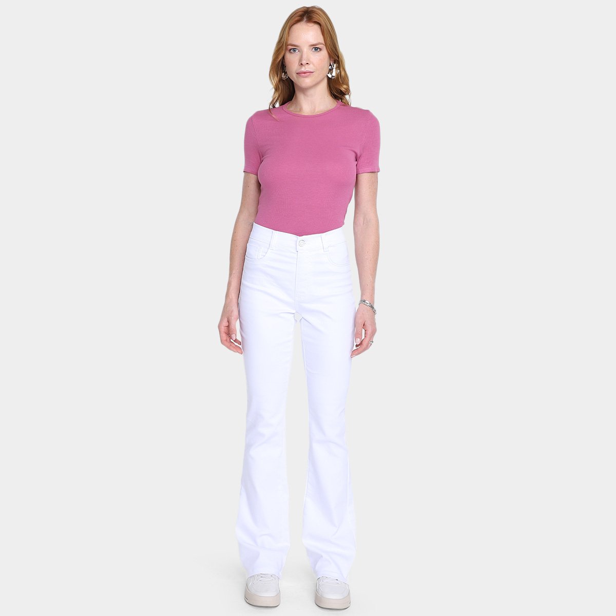 Miniatura Calça Boot Cut Sawary Cintura Alta Feminina Branco - 36