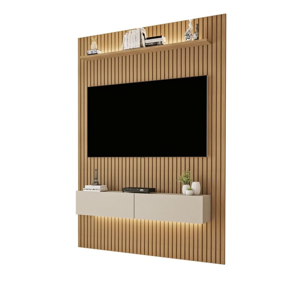 Miniatura Painel para TV até 50 Polegadas Frisado com Led Duplo Curitiba Cinamomo/Off White