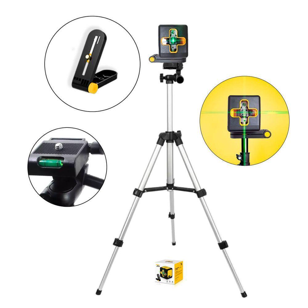 Miniatura Kit Mini Nível Laser 20m Com Tripé 2 Linhas E Bateria Recarregável