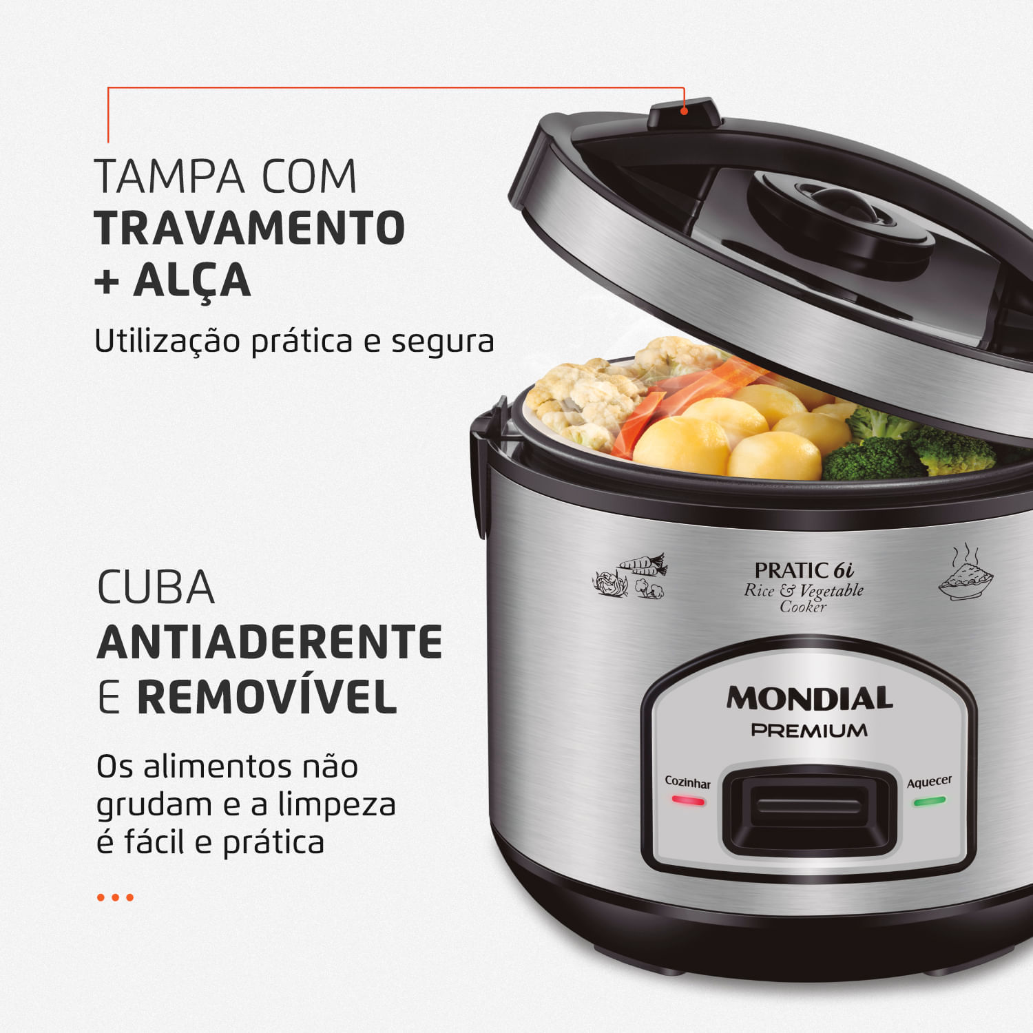 Miniatura Panela Elétrica Mondial Pratic 6I PE-43-6X PANELA ELÉTRICA DE ARROZ-127V-PRETO/INOX