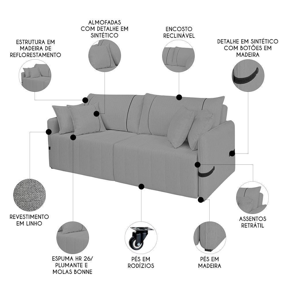 Miniatura Sofá Cama Retrátil 160cm Essence D05 Linho Grafite/preto - Mpozenato
