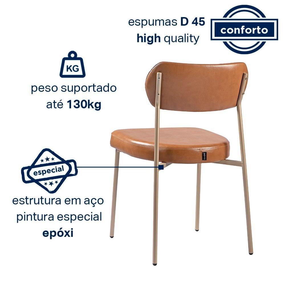 Miniatura Kit 2 Cadeiras Sala de Jantar Couro Sintético Design aço Carbono Lavinia Marrom/Champanhe