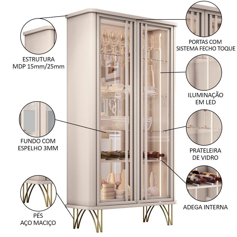 Miniatura Cristaleira De Vidro Com Espelho Alvora H01 Off White - Mpozenato