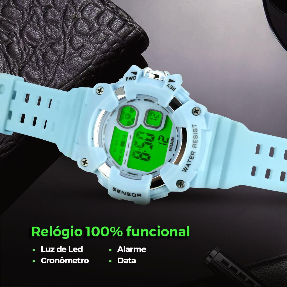 Miniatura Relógio Digital Infantil Pulseira Silicone Ajustável + Caixa