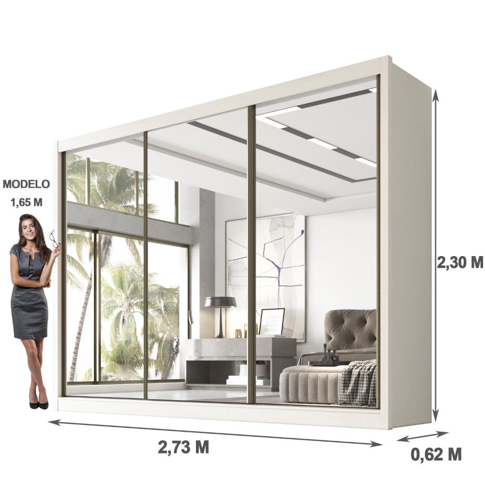 Miniatura Guarda Roupa Espelhado Casal 3 Portas 6 Gavetas 100% MDF Qatar Branco