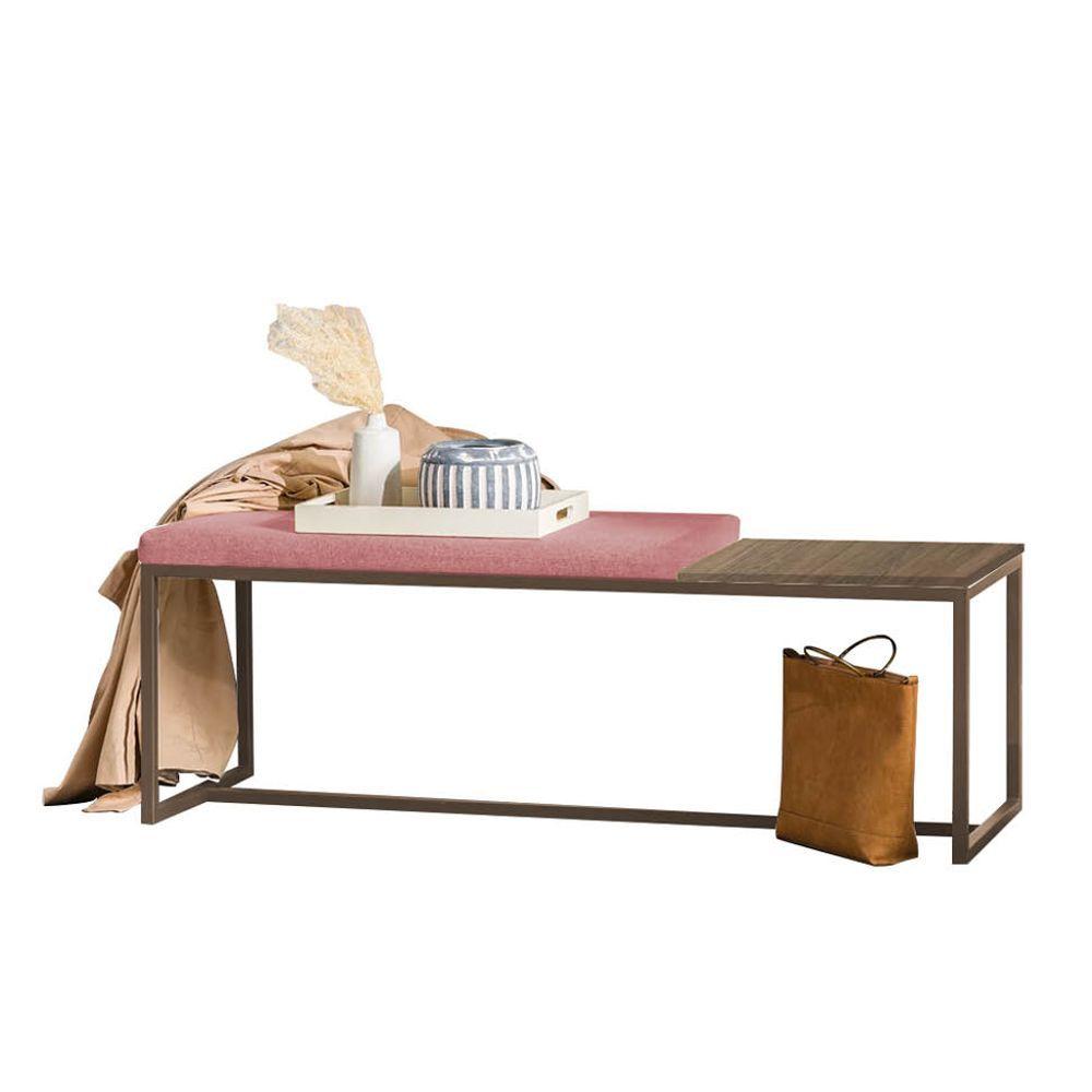 Miniatura Banco Recamier Puff 195cm Industrial Marrom Suede Rose Tampo Quadrado Mdf Carvalho