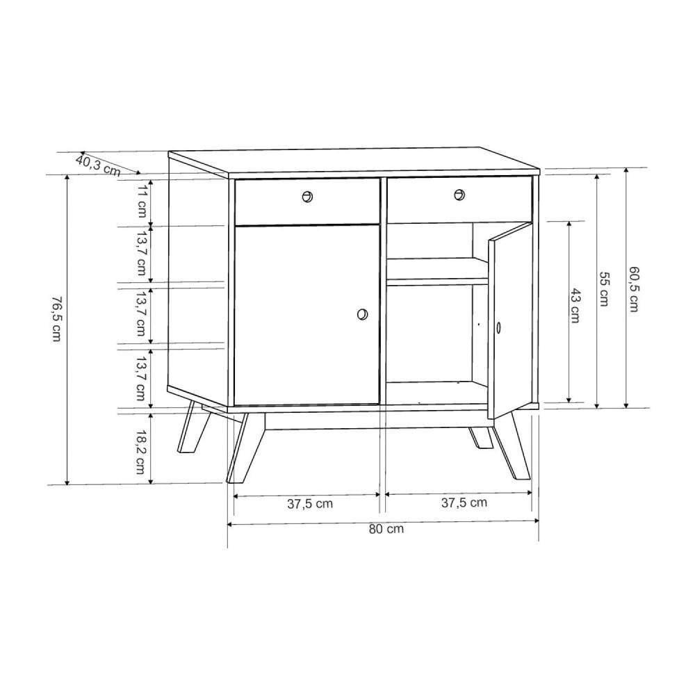 Miniatura Aparador 2 Portas 2 Gavetas Retro Windsor 90 Olivar Off White