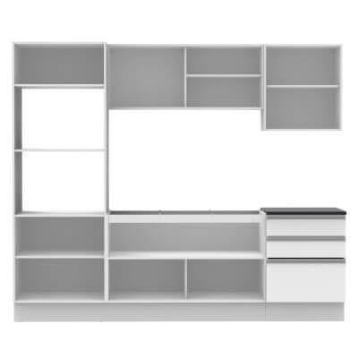 Cozinha Completa Madesa 100% MDF Acordes Glamy com Armário, Torre e Balcão (Sem Tampo e Pia) Branco Cor:Branco