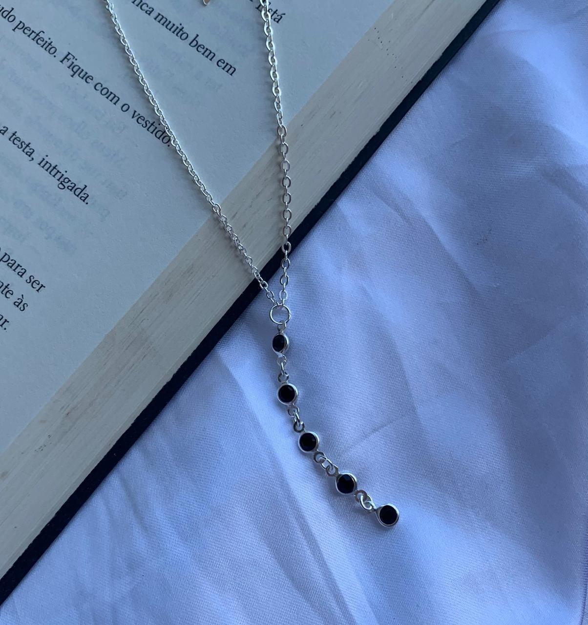 Miniatura Colar Choker Elo Brilho Cristas Preto Prata 2g - Rayie Acess
