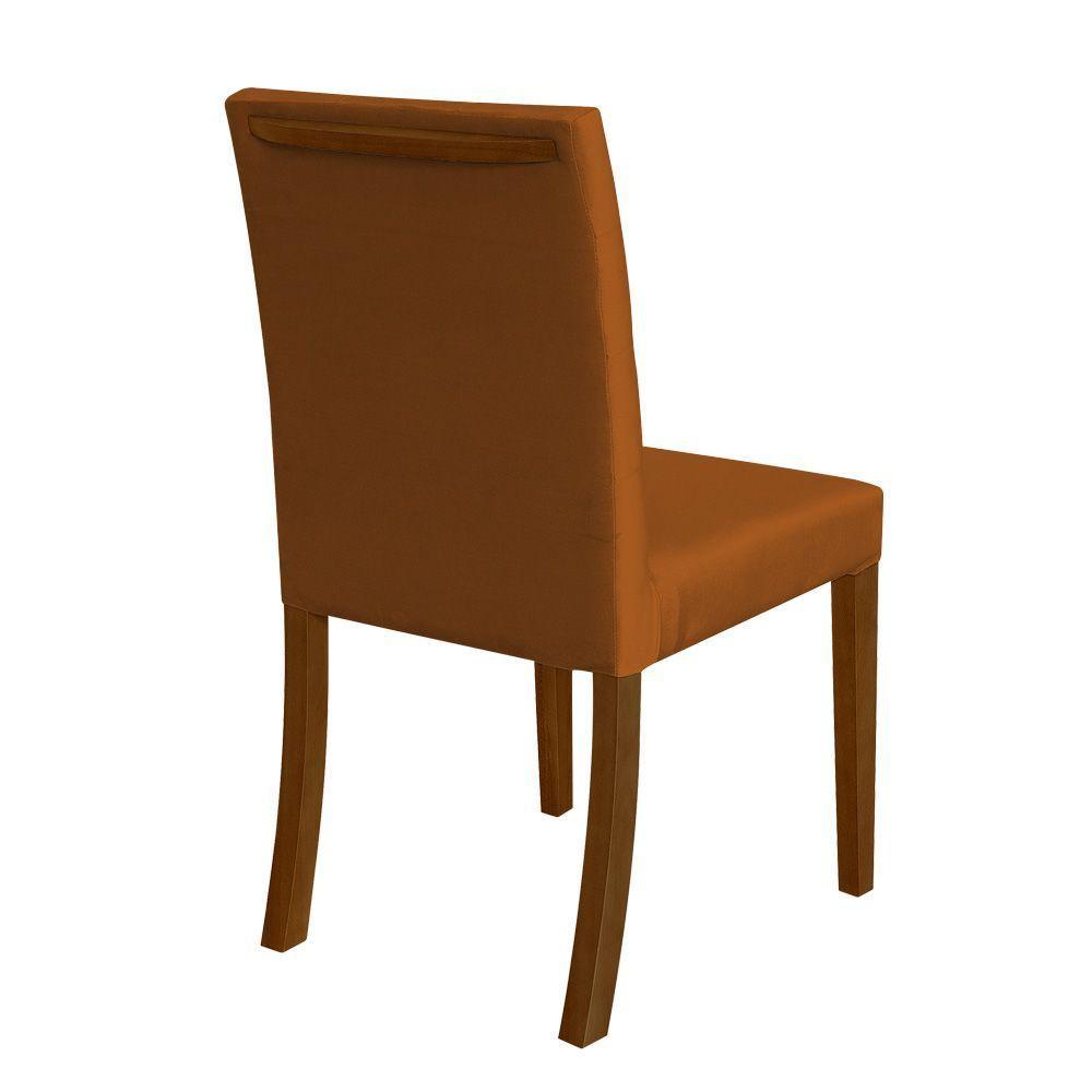 Miniatura Kit 4 Cadeiras De Jantar Modernas Estofadas Em Veludo Terracota Base Madeira Maciça Imbui Laranja