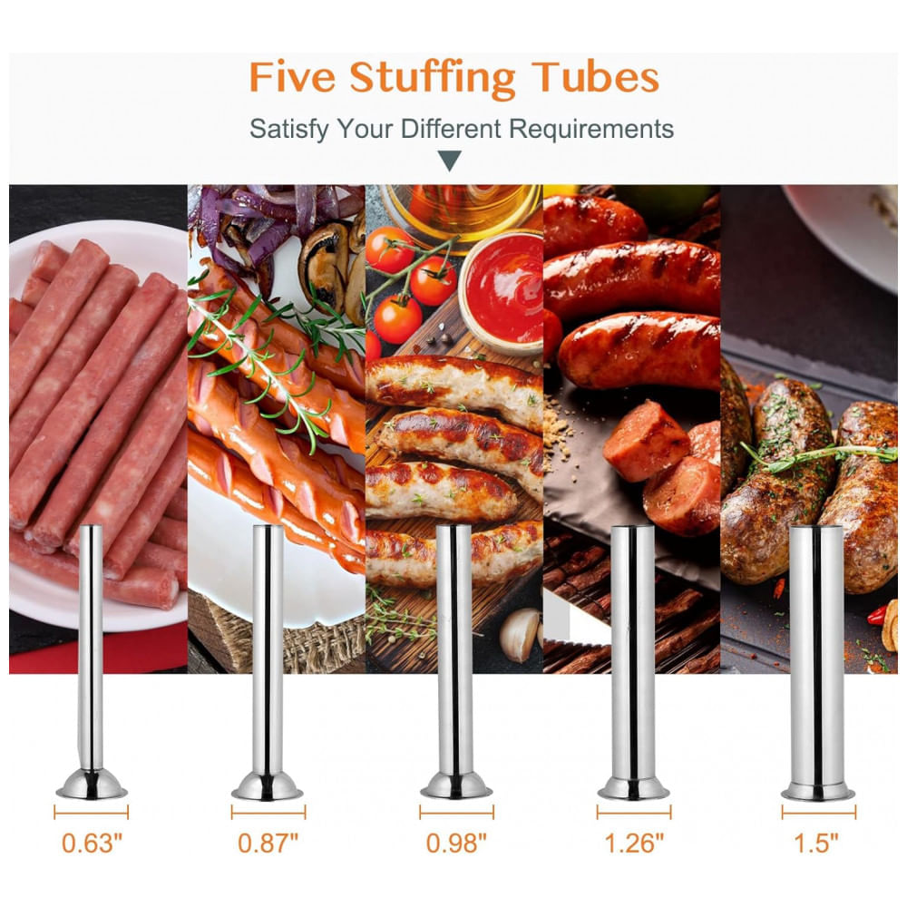 Máquina de Encher Linguiça Elétrica ROVSUN 24,3 libras, Modeladora Vertical Ajustável de Aço Inoxidável Pesado, Enchedor de Carne com 5 Tubos