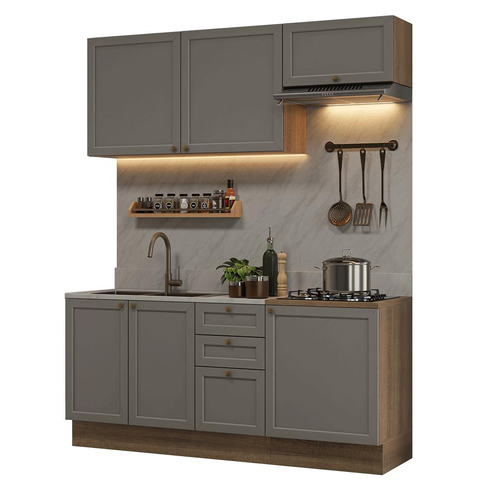 Miniatura Armário de Cozinha Compacta 180 cm Rustic/Cinza Vik Madesa 01 Rustic/Cinza