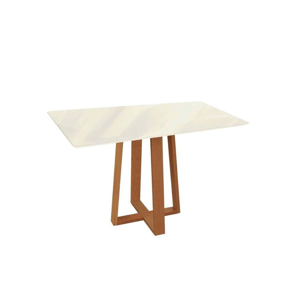 Miniatura Mesa De Sala Jantar Elma Madeira Maciça C-tampo Madeirado C- Vidro 80x120cm Carvalho-off White-vidro Off White - Kappesberg