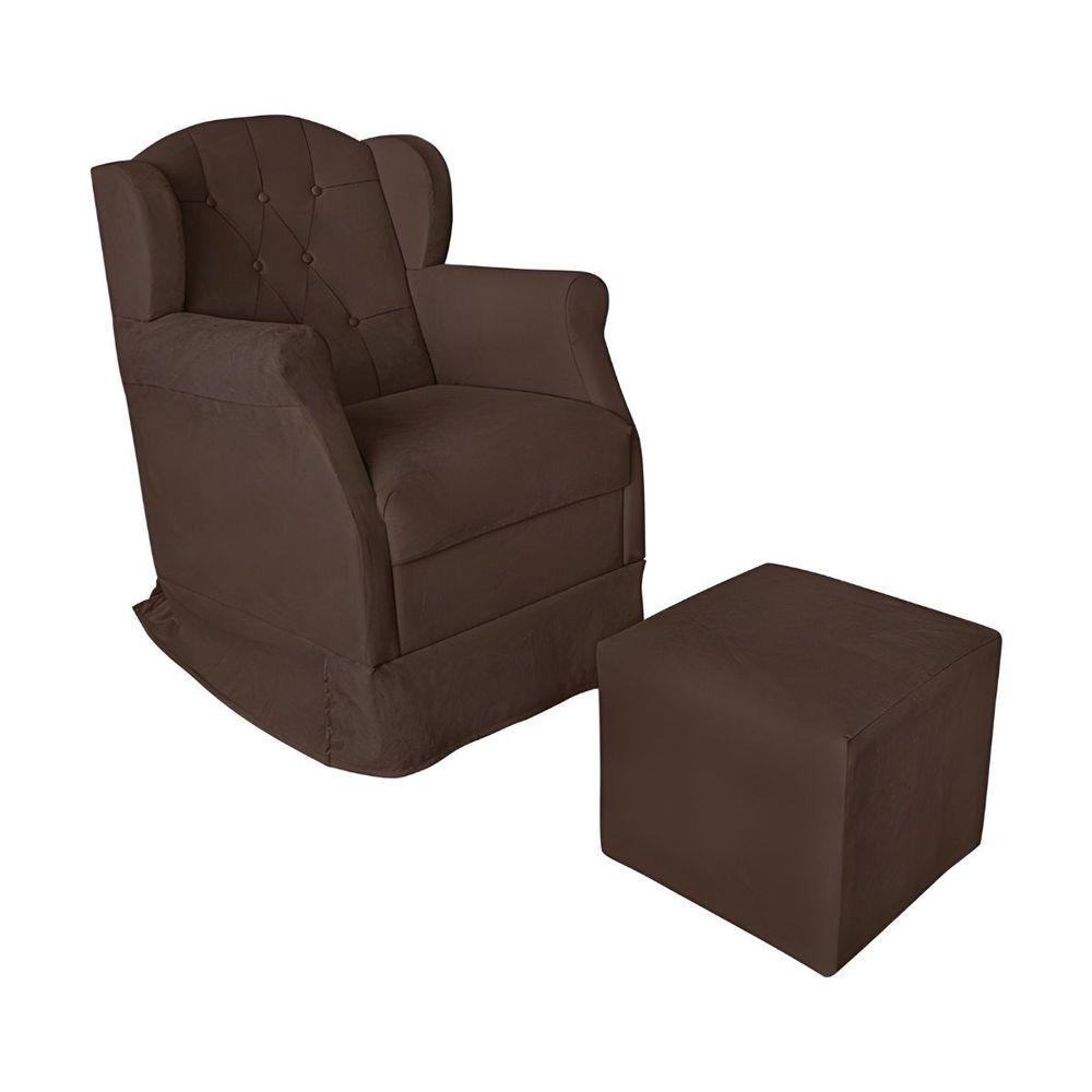 Miniatura Kit Poltrona Amamentação Com Puff Confortável Serena Suede Marrom