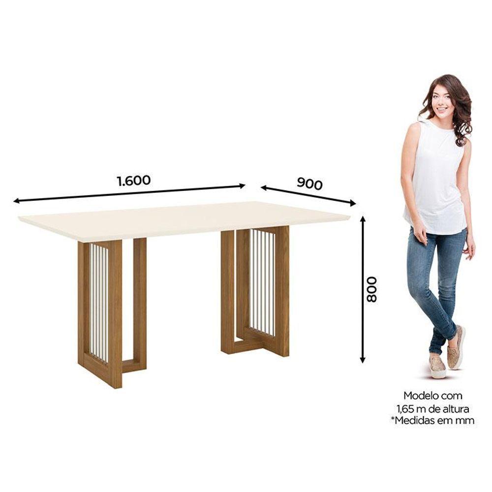 Miniatura Mesa De Jantar Yara 160 Cm Canto Reto Sem Vidro Nature Off White - Henn