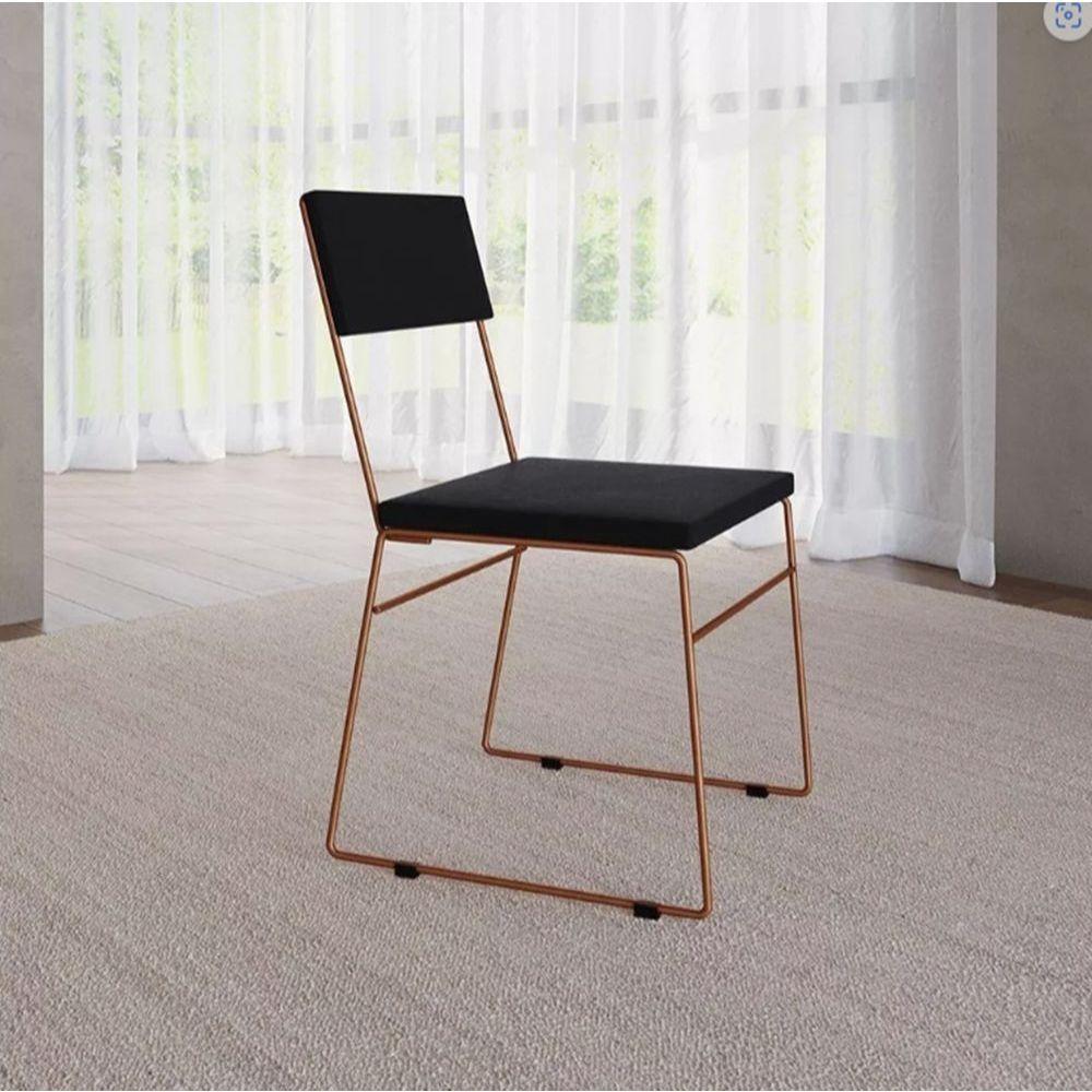 Kit 2 Cadeiras De Jantar Estofada Base Cobre Veludo Preto