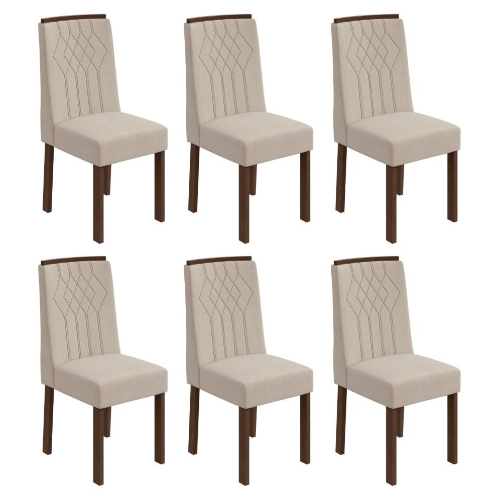 Miniatura Conjunto 6 Cadeiras Exclusive Móveis Lopas Imbuia Clean/Linho Rinzai Bege