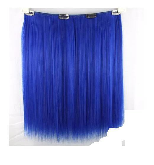 Miniatura Aplique De Cabelo Orgânico Liso Cor Azul Royal Com Tic Tac 60Cm