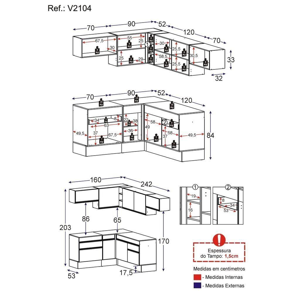 Miniatura Armário De Cozinha Completa De Canto V214 Dourado