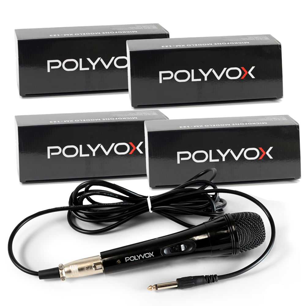Miniatura 4 Microfones Dinâmicos Profissionais Preto com Fio Polyvox